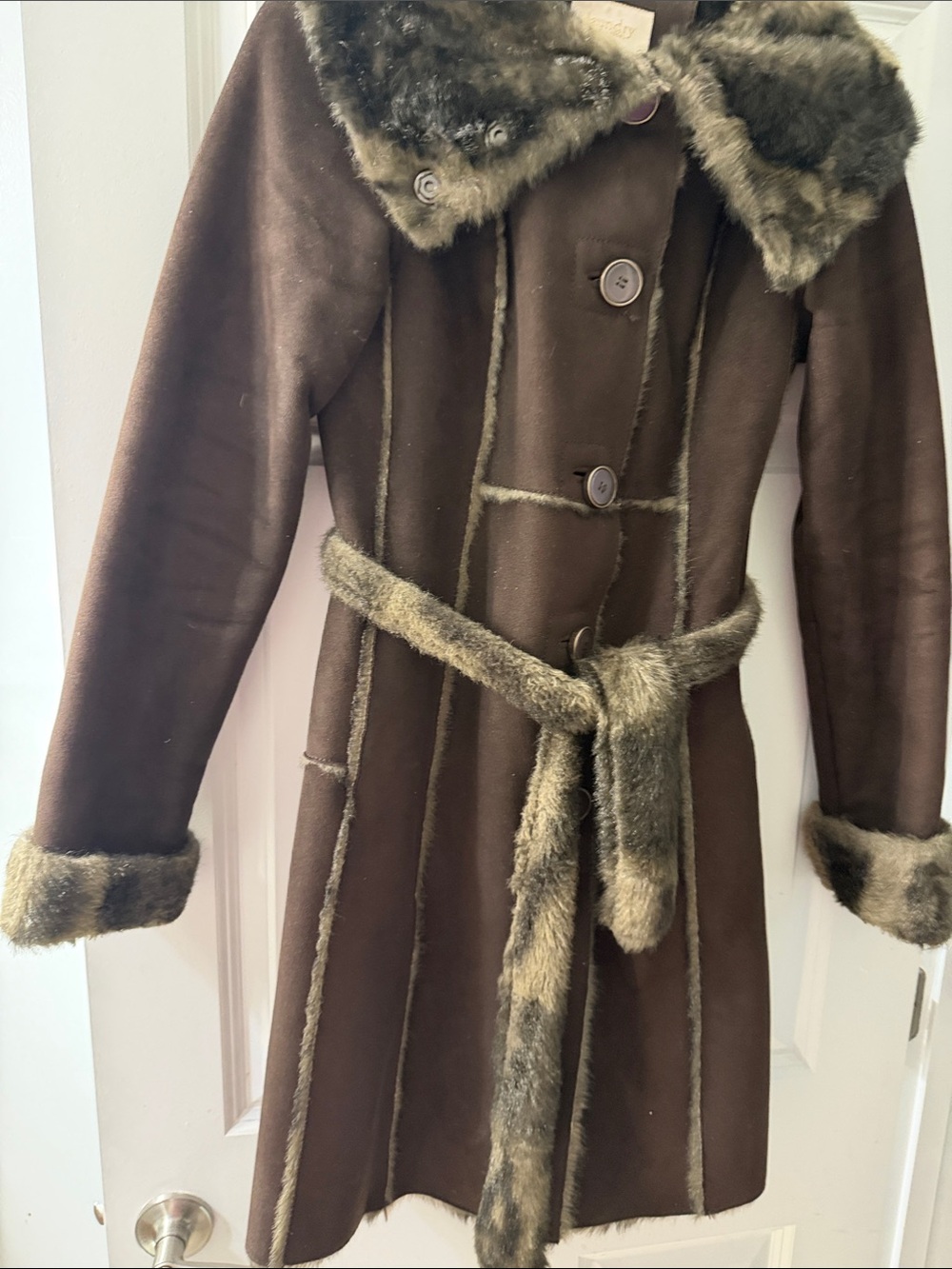 Laundry By Shelli Segal Brown Faux Fur Trim Trench Coat